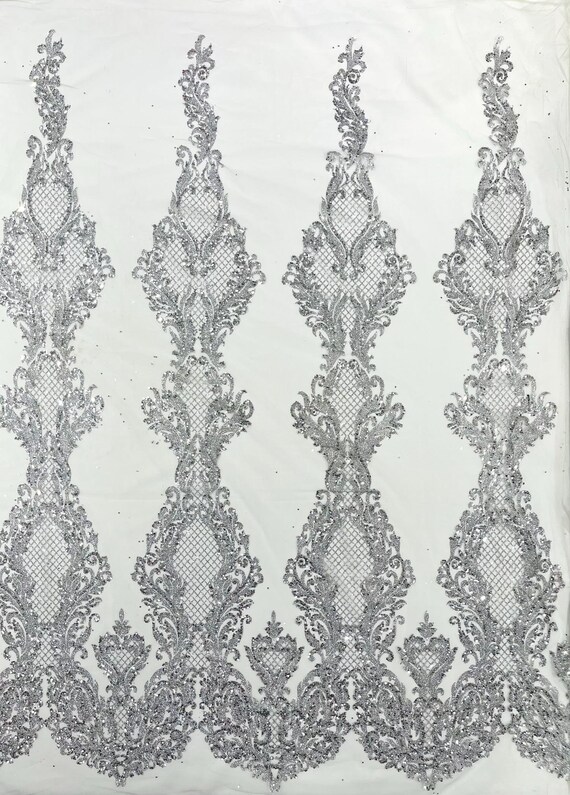 Sage Green Glitter Tower Damask Design Fabric| 58” Wide| Quinsiañera Dresses.