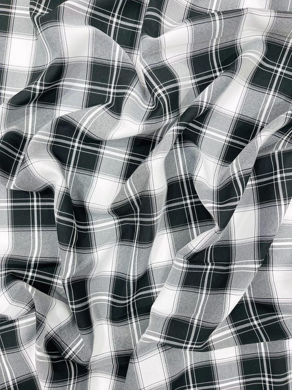 White Black Plaid Polyester Poplin 58" Wide.
