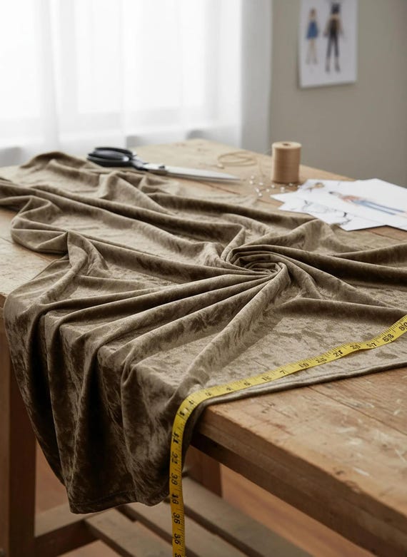 Champagne Crushed Velvet Fabric, 58 Inches Wide for Costumes and Apparel
