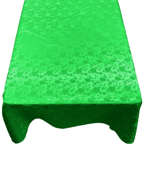 Neon Green Roses Jacquard Satin Rectangular Tablecloth Seamless/Party Supply