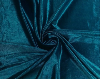 60" Wide 90% Polyester 10  Percent Spandex Stretch Velvet Fabric for Sewing Apparel Costumes Craft, Sold By The Yard. Teal Blue
