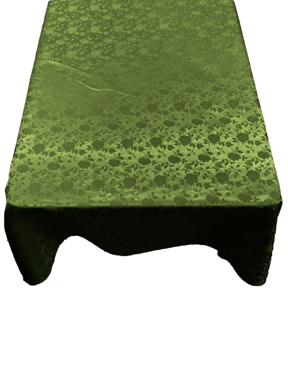 Bamboo Green Roses Jacquard Satin Rectangular Tablecloth Seamless/Party Supply