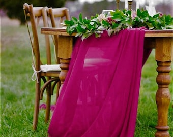 Magenta Chiffon Table Runner Extra Long, Wedding Runners, Holiday Table Runners, Long Table Runners.