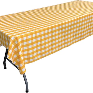 White & Dark Yellow Polyester Poplin Gingham Checkered Rectangular Tablecloth.