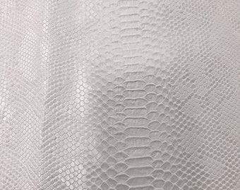 53/54&quot; Wide Snake Fake Leather Upholstery, 3-D Viper Snake Skin Texture Faux Leather PVC Vinyl Fabric by The Yard White