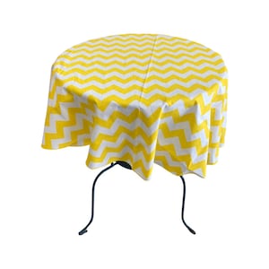 Round Poly Cotton Print Tablecloth, Chevron Yellow. ( Choose Size Below )