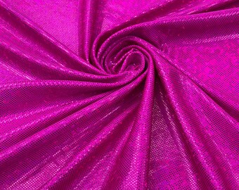 Holograma de lámina de vidrio roto fucsia/58” de ancho/Tricot de nailon y spandex elástico en 4 direcciones. Se vende cortado a medida.
