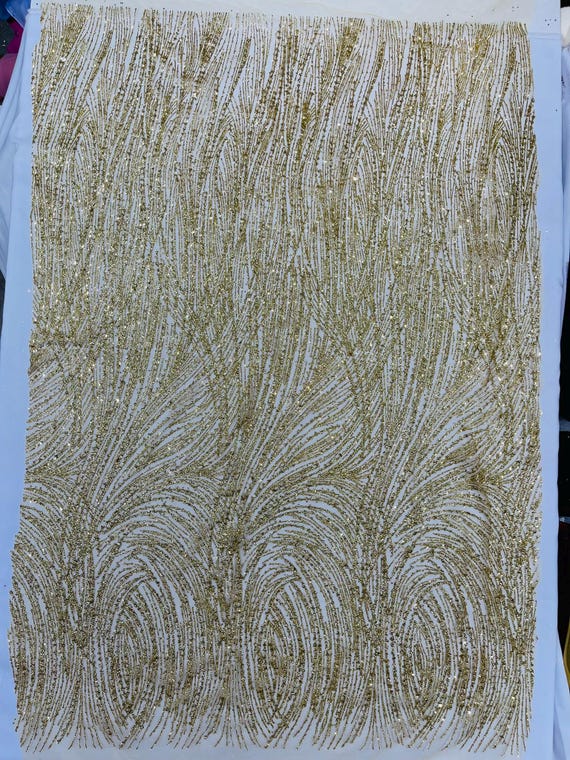Dark Gold Fashion Glitter Design On A Mesh Lace Fabric/Prom.