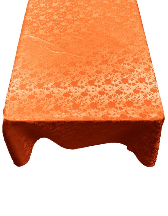 Orange Roses Jacquard Satin Rectangular Tablecloth Seamless/Party Supply