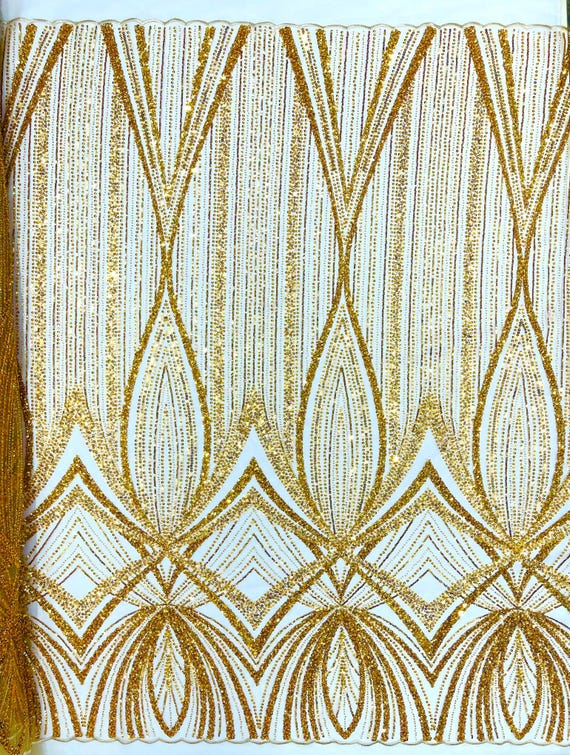 Gold Geometric New York Fashion Beaded Lace, By The Yard.