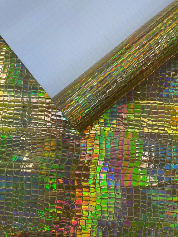 Gold Crocodile Embossed PVC Holographic Vinyl Fabric / Upholstery Crafting Accessories Applications