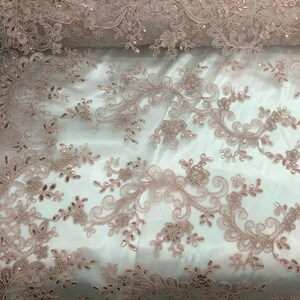 Flower Lace with Cord Embroidery on a Mesh Fabric -Dresses-Fashion-Prom-Nightgown-Sold by Yard- Mauve