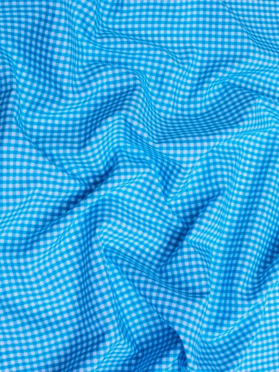 Turquoise Gingham 1/8" Checkered Poly Cotton 58" Wide Fabric- Sold by the yard