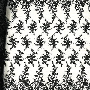 Flower Embroider With Sequins and Heavy Beaded on a Mesh Lace Fabric-Sold By The Yard. Black