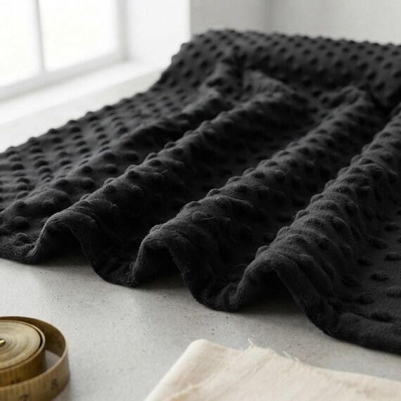 Black Minky Dot Fabric, 100% Polyester 58" Wide| Stuff | Blankets Sold by the Yard