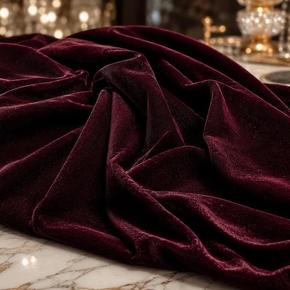 Dark Burgundy Stretch Velvet Fabric, 58" Wide, Apparel Sewing, Sold By The Yard