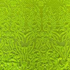 Damask Shiny Sequin Shell Design On a 4 Way Stretch Mesh Fabric -Prom-Sold By The Yard. Red main image 0