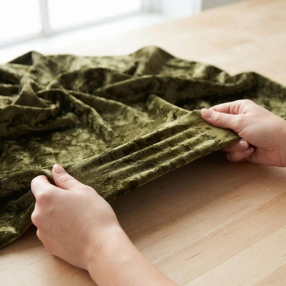 Olive Green 59/60" Wide Crushed Stretch Panne Velvet Velour Fabric Sold By The Yard.