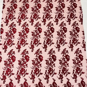 Floral Design Embroider and Corded On a Mesh Lace Fabric-Sold By The Yard. Burgundy