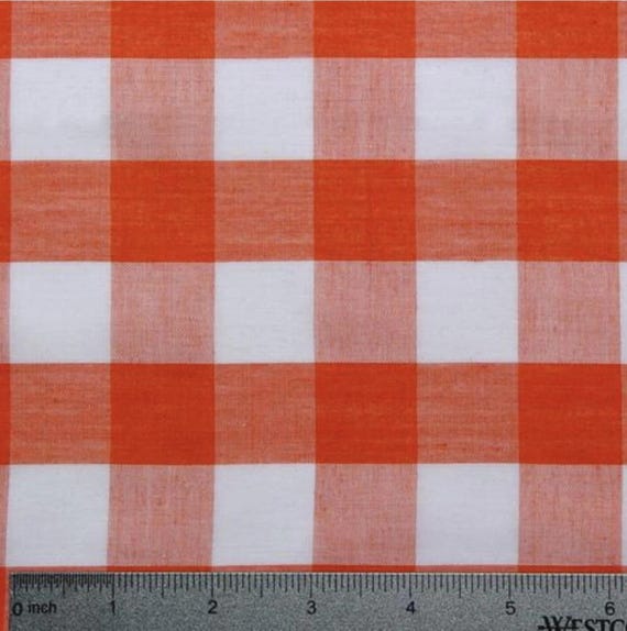 Orange Gingham 1 Inch Checkered Poly Cotton 58" Wide Fabric- Sold by the yard