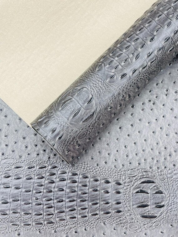 Wild Charcoal Gator Ostrich Embossed Vinyl Fabric By The Yard / 2 Tone Crocodile Ostrich Vinyl Leather 54" Wide