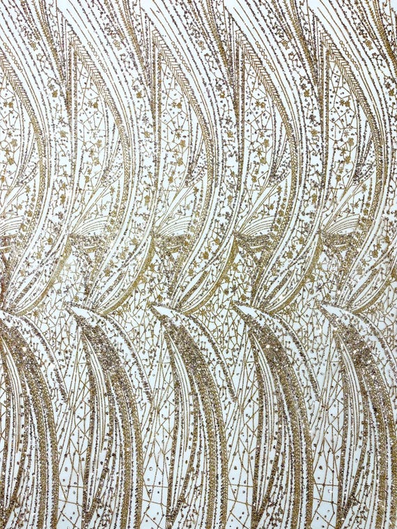 Burnt Orange Geometric Fashion Glitter Design On A Mesh Lace Fabric| 58" Wide| Prom Dresses.