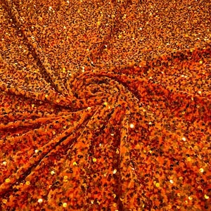 Stretch Velvet With Luxury Sequins All Over 5mm Shining Sequins 2-Way Stretch, Sold By The Yard. Orange