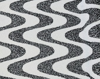Sequin Wave Design On White stretch velvet all over 5mm shining sequins 2-way stretch, sold by the yard - White-Black.