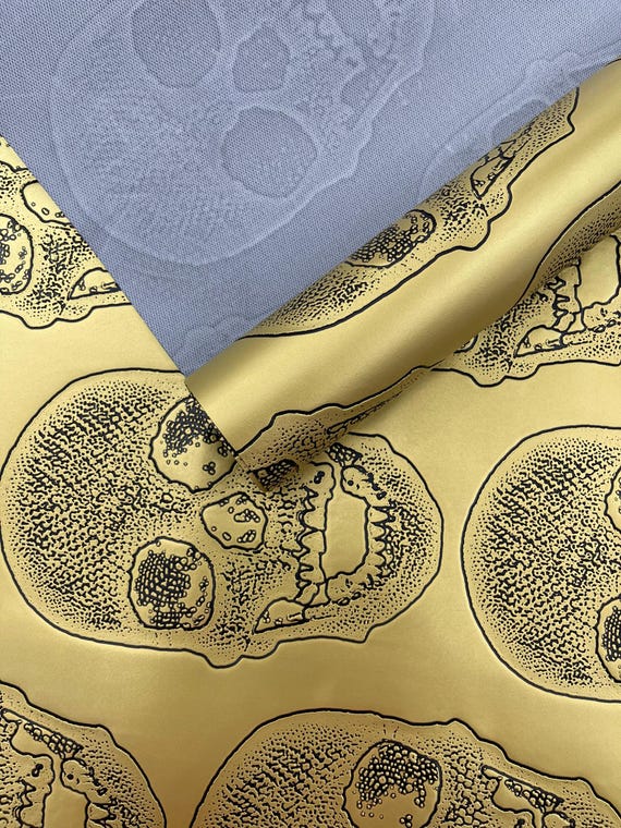 Gold Skull Vinyl Upholstery, 3D Embossed Fake Faux Leather PVC Vinyl Fabric.