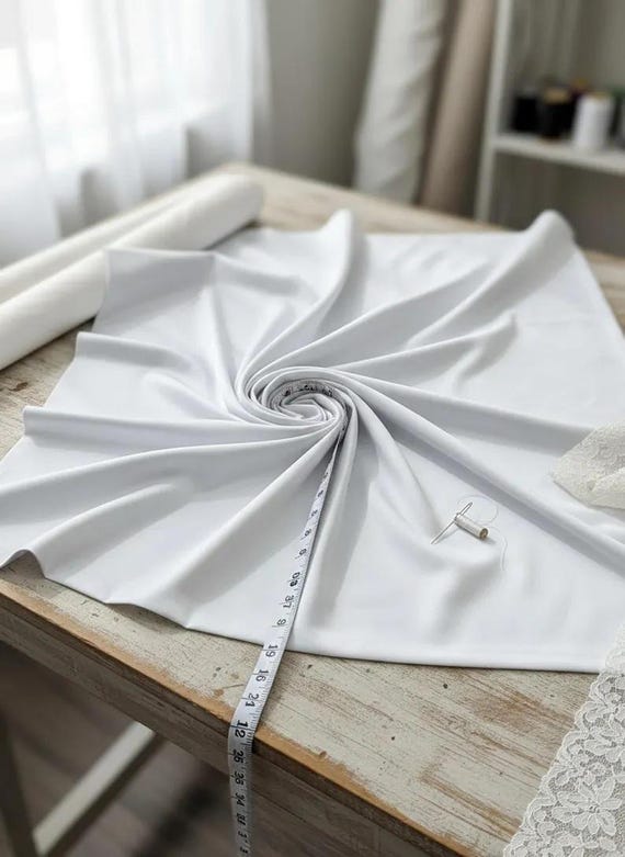 White Satin Matte Stretch Lamour Fabric, 58" Wide for Apparel.