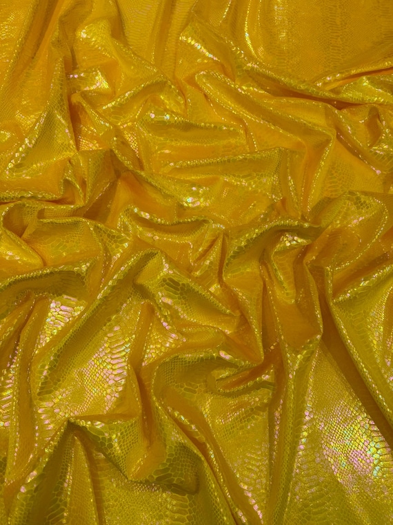 Yellow Illusion Foil Mamba Snake Design Stretch Velvet Fabric 58" Wide| Costume.