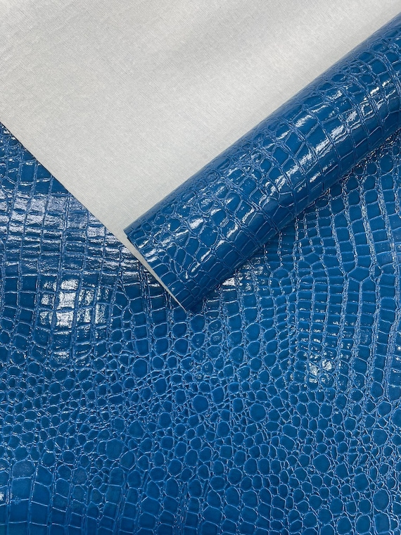 Royal Blue Shiny Alligator 3D Embossed Vinyl Fabric, 54" Wide Upholstery Crafting Accessories Applications.