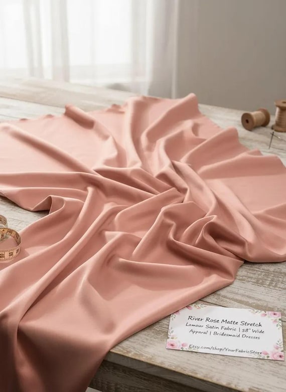 River Rose Satin Matte Stretch Lamour Fabric, 58" Wide for Apparel.