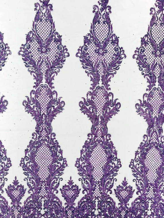 Lilac Glitter Tower Damask Design Fabric| 58” Wide| Quinsiañera Dresses.