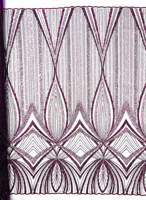 Eggplant Geometric New York Fashion Beaded Lace, By The Yard.