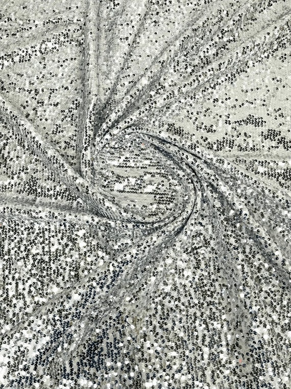 Sequins Taffeta Fabric-Glitz Sequins Taffeta Fabric-Raindrop Sequins-54” Wide-Sold By The Yard Silver