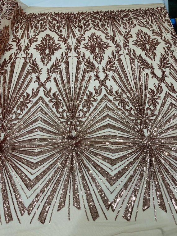 Diamond Damask Design on a 4 Way Stretch Mesh-Prom-Sold by The Yard. Rose Gold