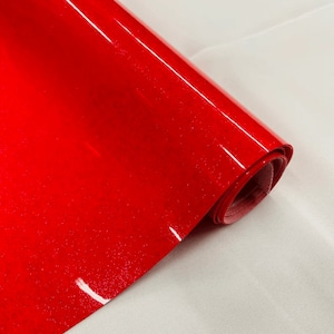 53/54&quot; Wide Shiny Sparkle Glitter Vinyl, Faux Leather PVC-Upholstery Craft Fabric Sold by The Yard. Red