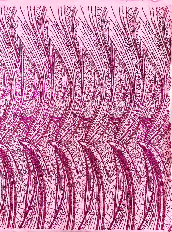 Fuchsia Geometric Fashion Glitter Design On A Mesh Lace Fabric| 58" Wide| Prom Dresses.