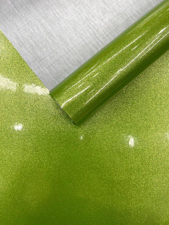 Lime Green Ultra Sparkle Glitter Upholstery Vinyl Fabric / Crafting Apparel Upholstery Vinyl Fabric 54" Wide.