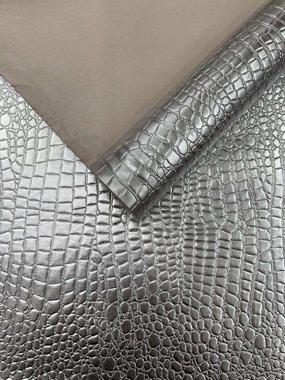 Silver Shiny Alligator 3D Embossed Vinyl Fabric, 54" Wide Upholstery Crafting Accessories Applications.