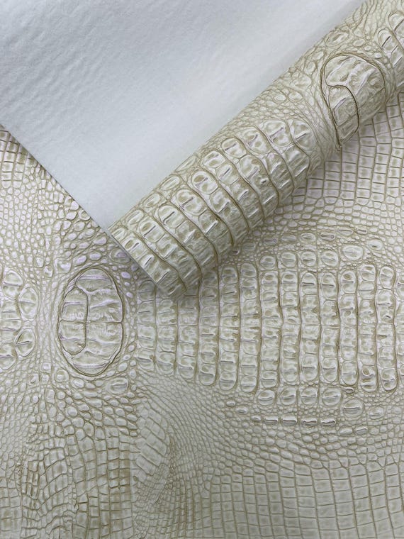 Moonbow Cream Metallic Gator Vinyl Fabric 54" Wide / Upholstery Crafting Accessories Applications Faux Leather PVC.