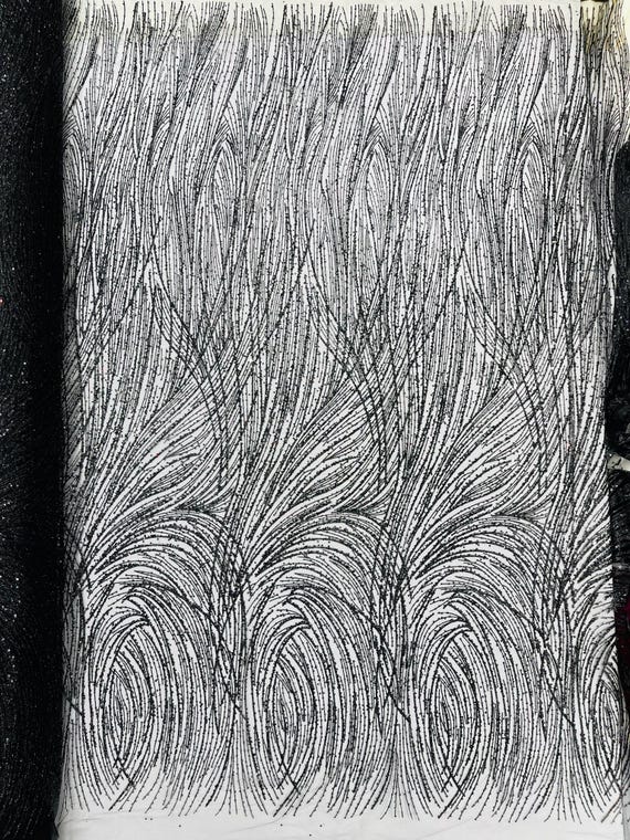Black Fashion Glitter Design On A Mesh Lace Fabric/Prom.
