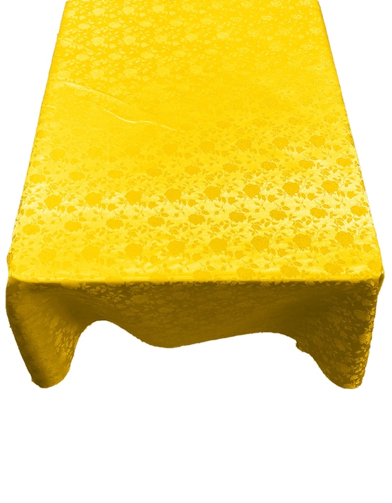 Yellow Roses Jacquard Satin Rectangular Tablecloth Seamless/Party Supply