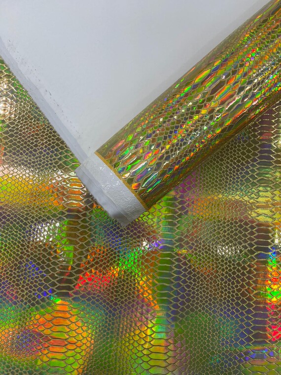 Gold Snake Vinyl Fabric Upholstery Crafting Accessories Applications Snake Iridescent/Snake Viper Holographic Embossed PVC.
