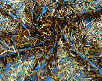 Dark Gold Iridescent Sword Sequins Fabric/Big Sequins Fabric On Black Mesh/54 Inches Wide.
