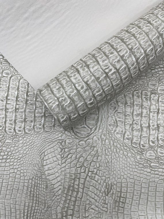 White Silver Metallic Gator Vinyl Fabric 54" Wide / Upholstery Crafting Accessories Applications Faux Leather PVC.