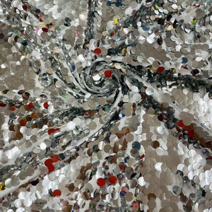 Silver Round Sequin Paillette On White Mesh Fabric/ 54 Inches Wide/Cosplays Fabric/Prom/Backdrops.