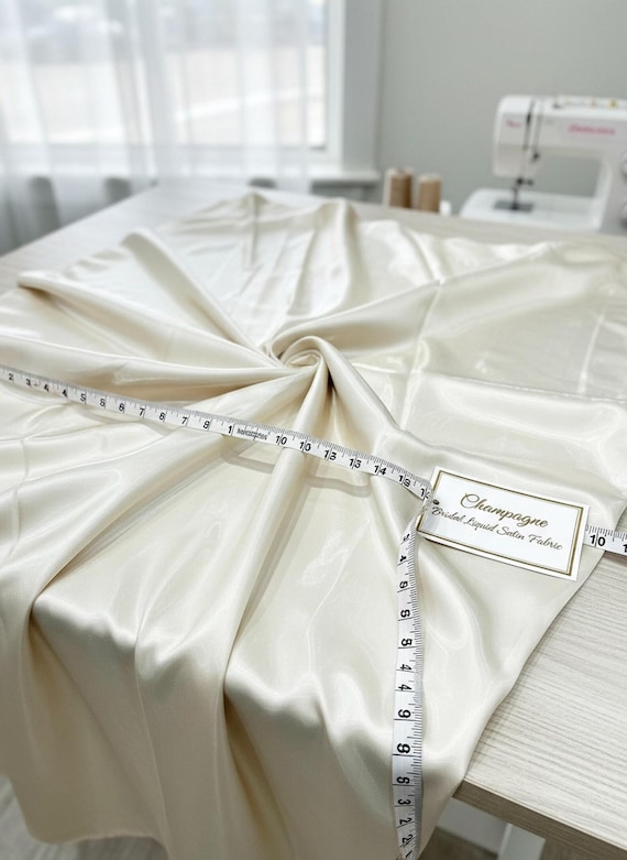 Champagne Glossy Liquid Bridal Satin Fabric, 58” Wide for Prom and Wedding Dresses.