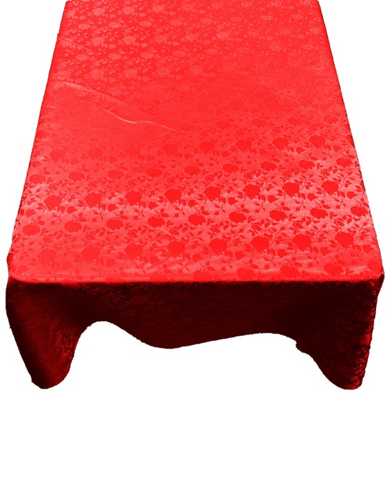 Red Roses Jacquard Satin Rectangular Tablecloth Seamless/Party Supply